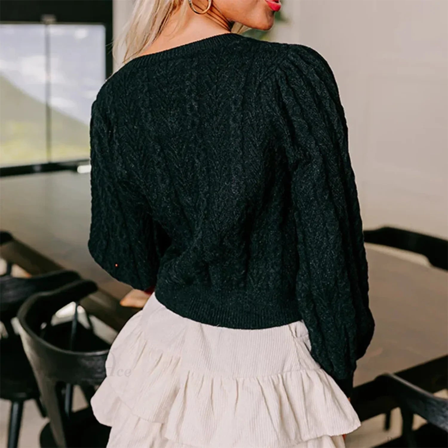 Cable Knit Split Front Bow Cardigan Cardigan-241208
