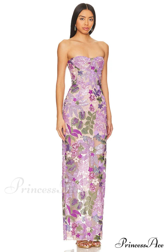 Calista Sequin Stylish Embroidered Maxi Dress