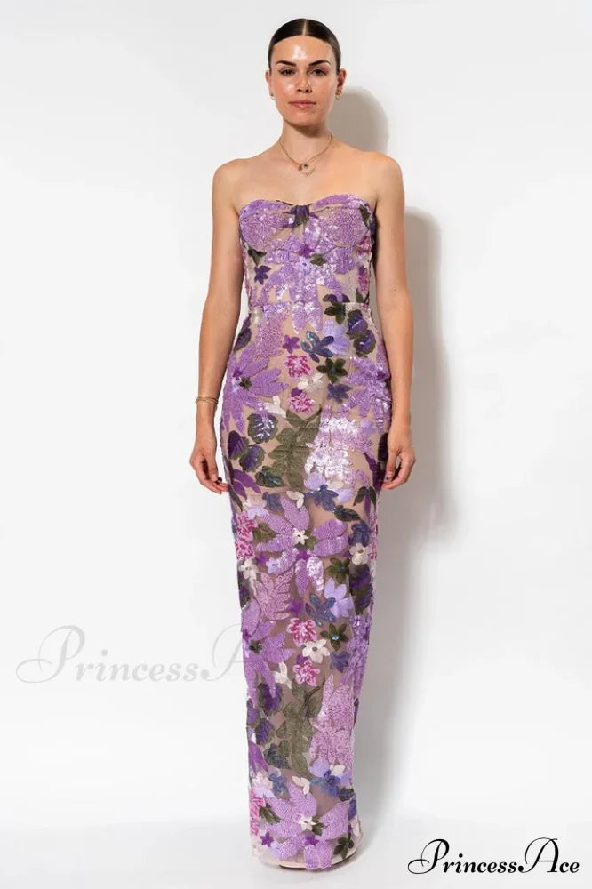 Calista Sequin Stylish Embroidered Maxi Dress