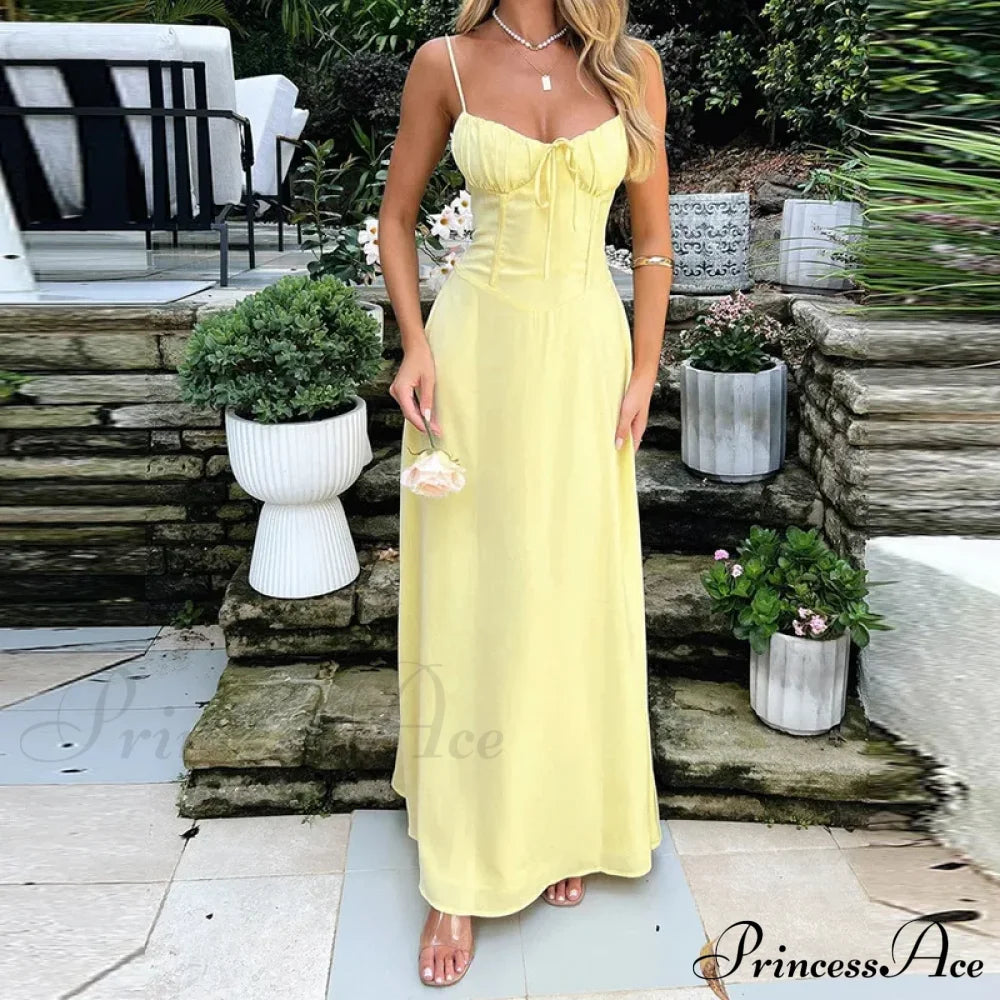 Cami Tie Up Charming Solid Maxi Dress Long