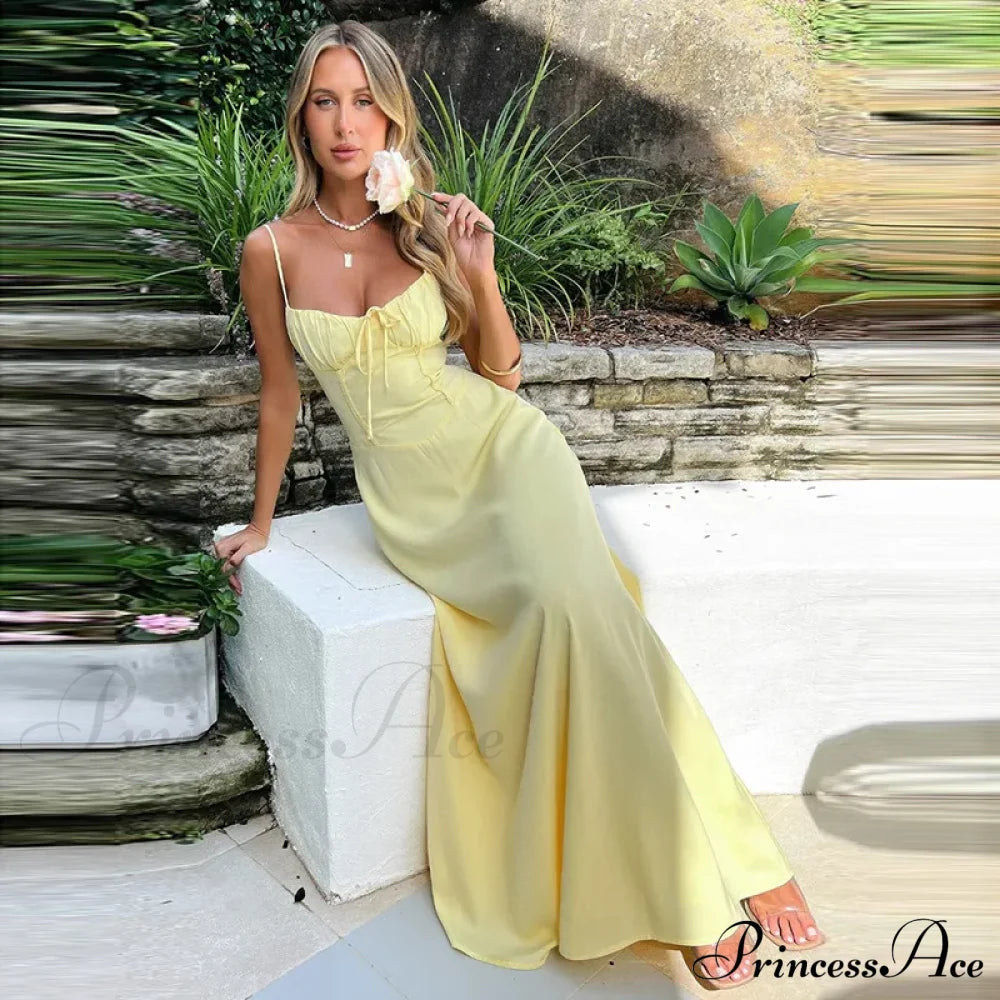 Cami Tie Up Charming Solid Maxi Dress Long