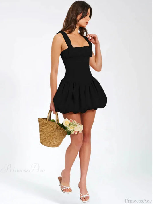 Camisole Pleated Zipper Mini Dress Black / S minidress-250223