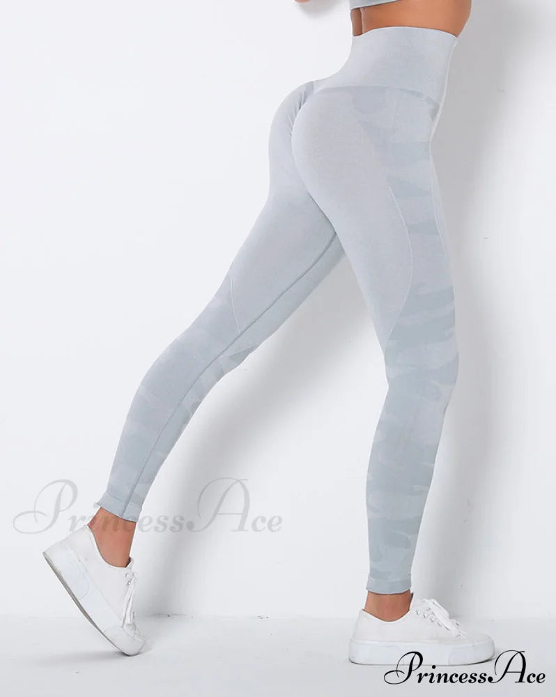 Camouflage Mesh Graceful Patchwork Irregular Skirt Grey / S Active Leggings