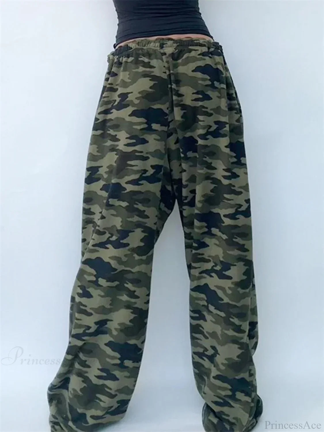 Camouflage Print Elastic Low Waist Wide Leg Pant pant-250223