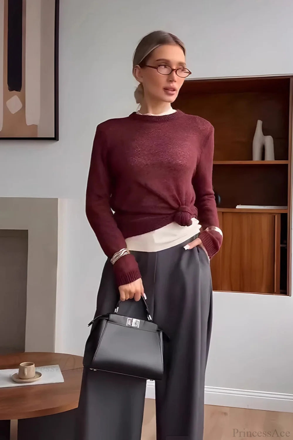 Candy Color Sheer Crew Neck Knit Sweater