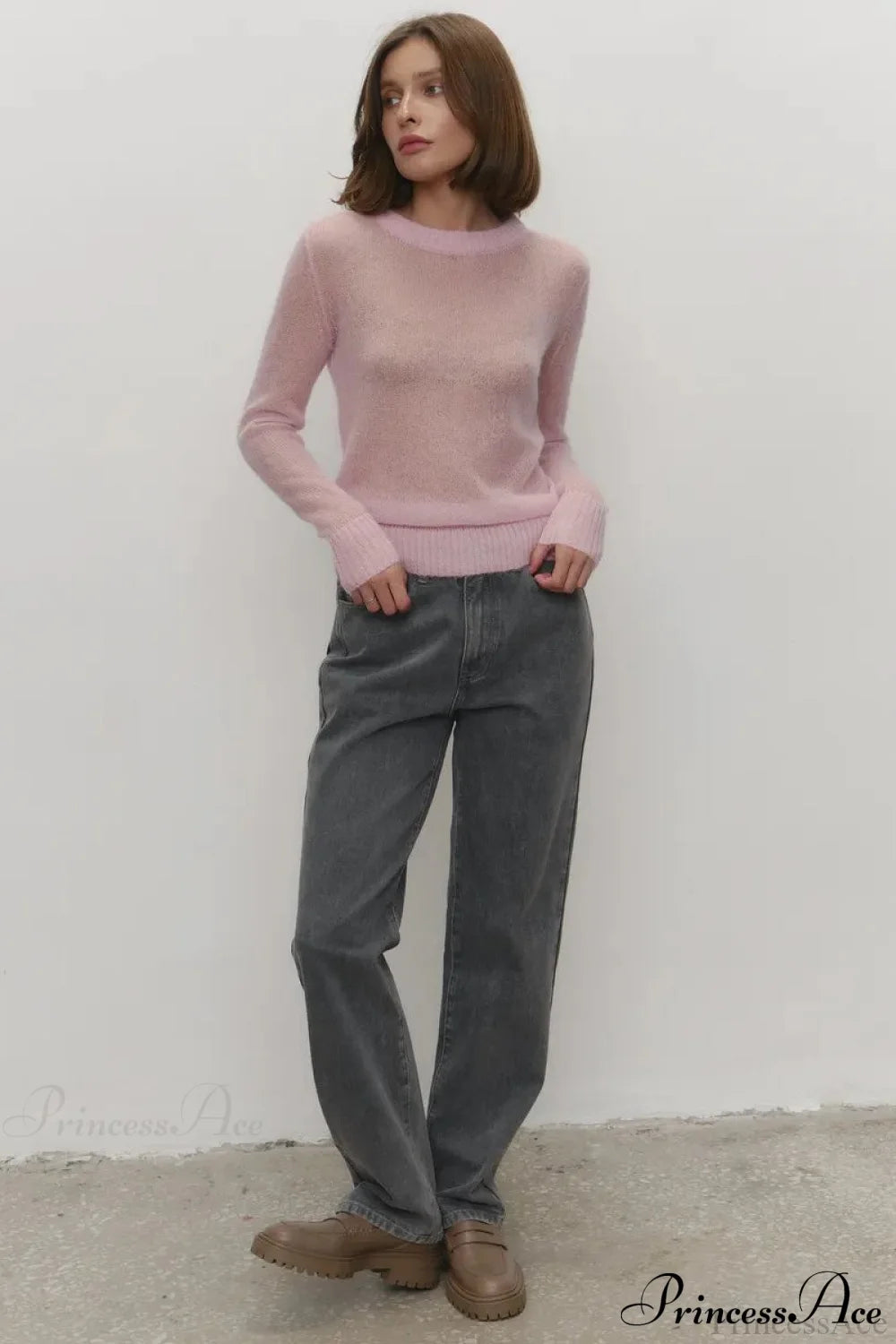 Candy Pastels Sheer Crew Neck Lightweight Knit Top