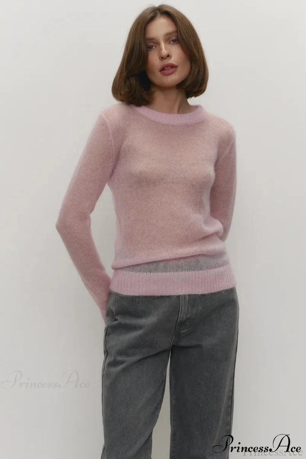 Candy Pastels Sheer Crew Neck Lightweight Knit Top