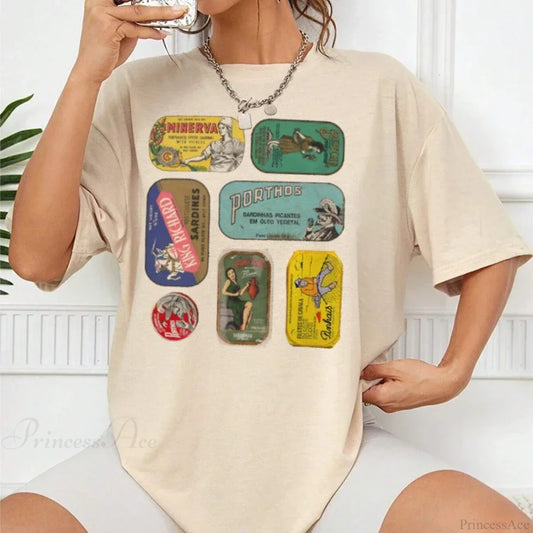 Canned Sardines Funny Foodie T-shirt Khaki / S t-shirt-250223