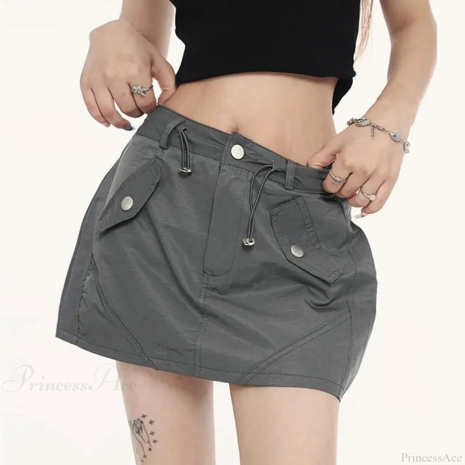 Cargo Pocket Drawstring Skirt Grey / S skirts-250223