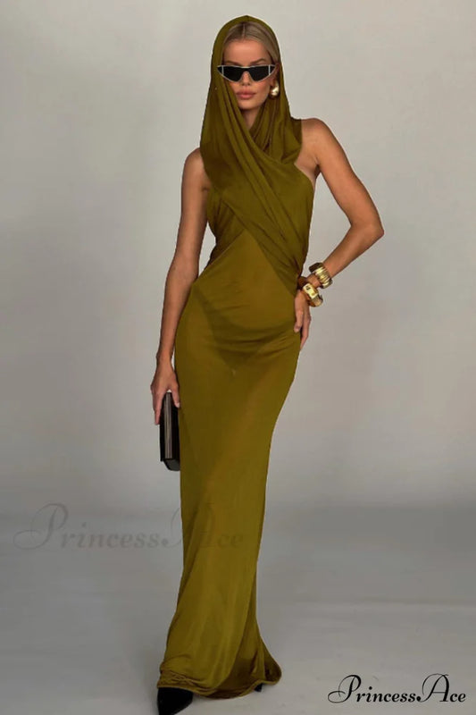 Carleigh Ruche Maxi Charming Dress With Headscarf
