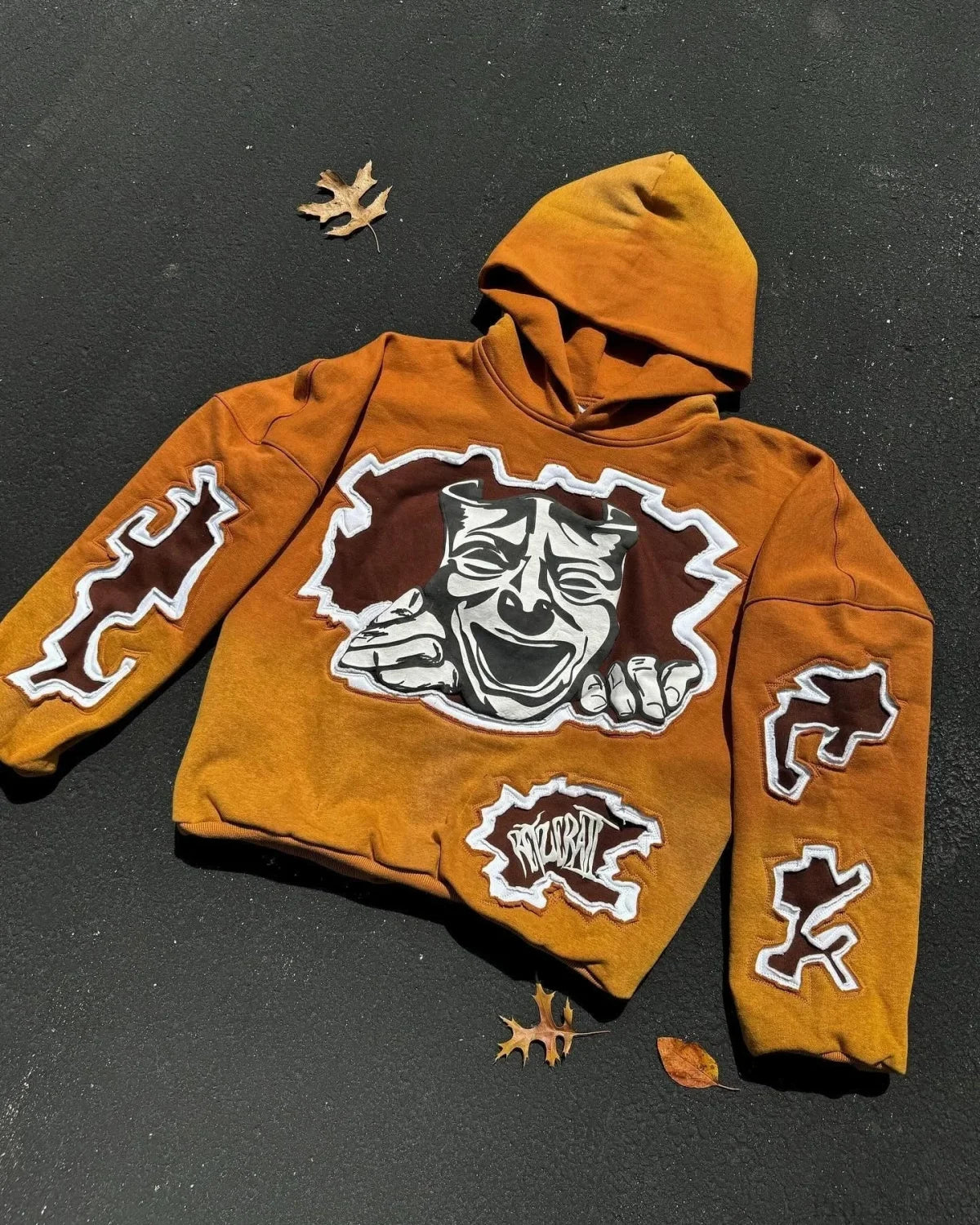Cartoon Patch Embroidery Fashion Hoodie orange / M