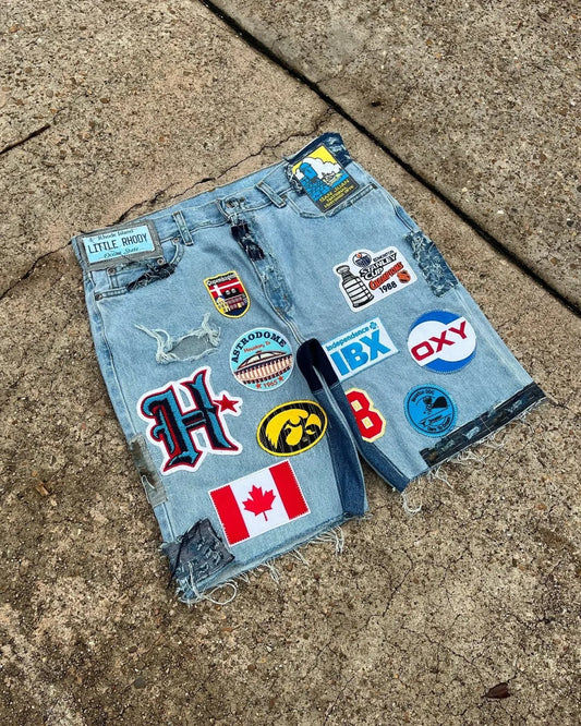 Cartoon Patchwork Denim Short black / S