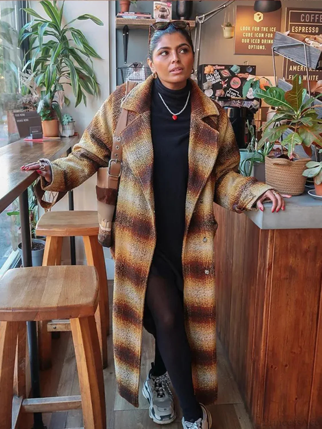 Cashmere Blends Plaid Wool Coat