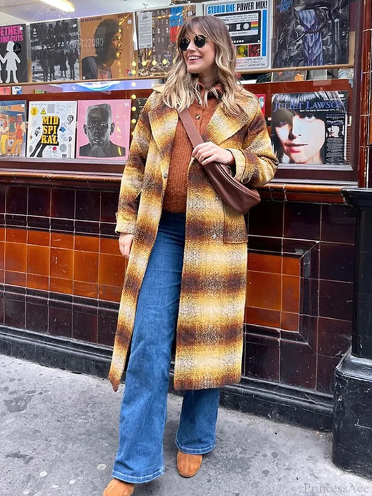 Cashmere Blends Plaid Wool Coat
