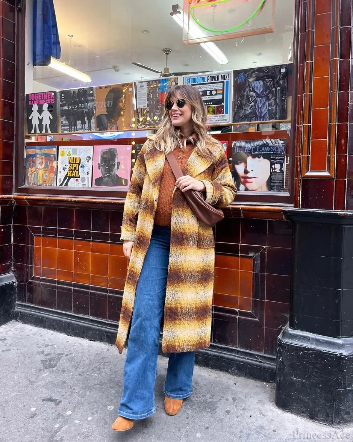 Cashmere Blends Plaid Wool Coat brown / S