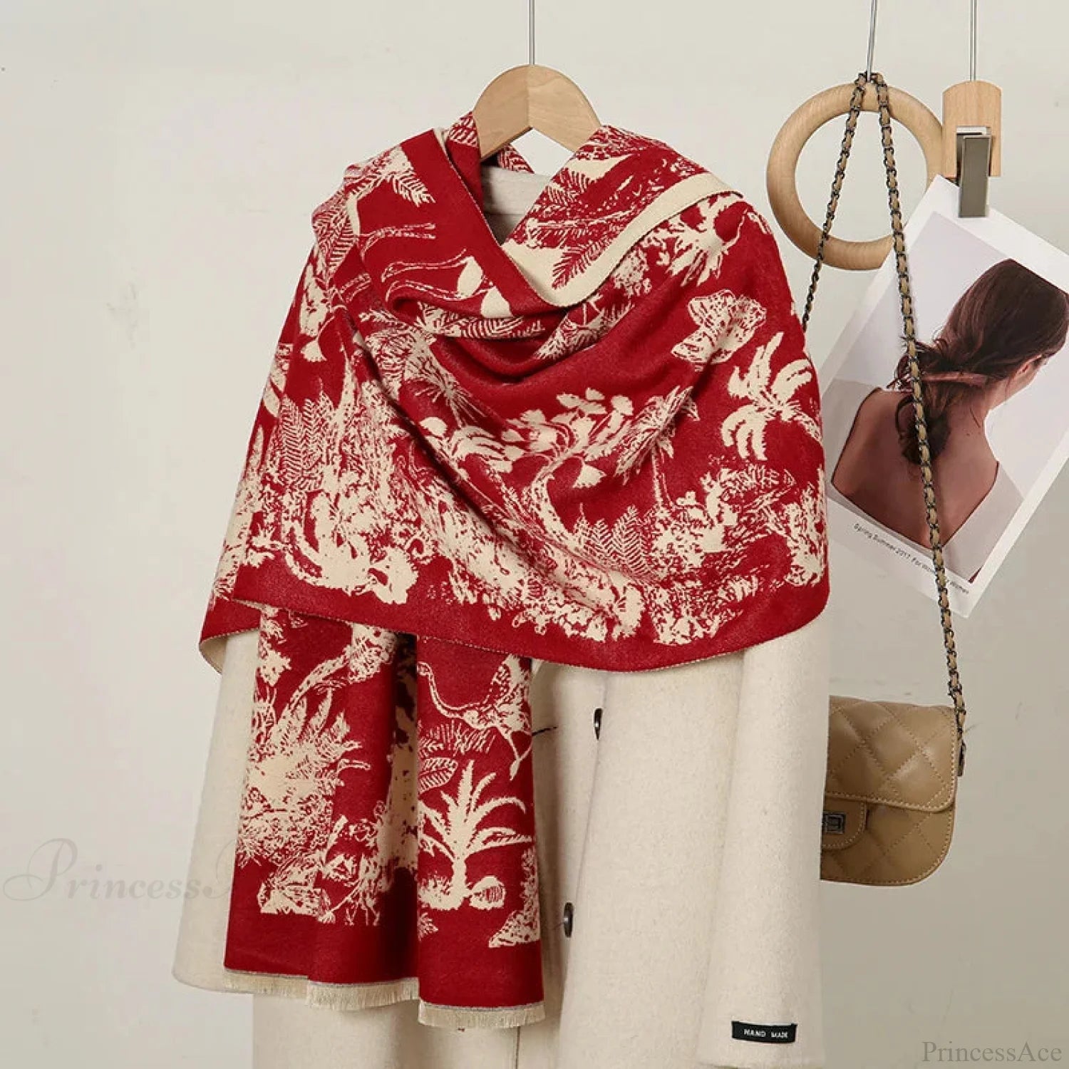 Cashmere Floral Print Winter Blanket Wrap Scarf Red 1 Scarfs-L