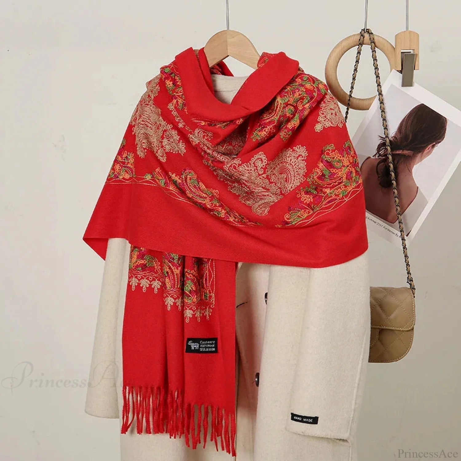 Cashmere Floral Print Winter Blanket Wrap Scarf Red 2 Scarfs-L