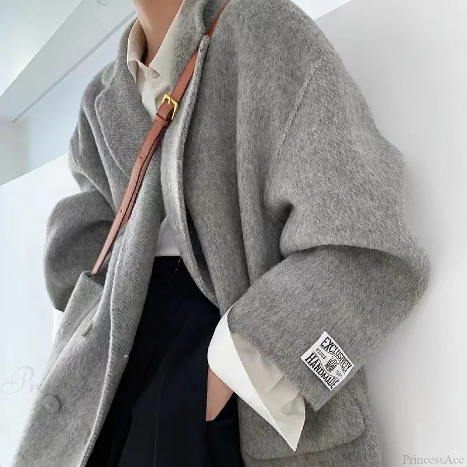 Cashmere Turn-Down Woolen Overcoat gray Coat / S