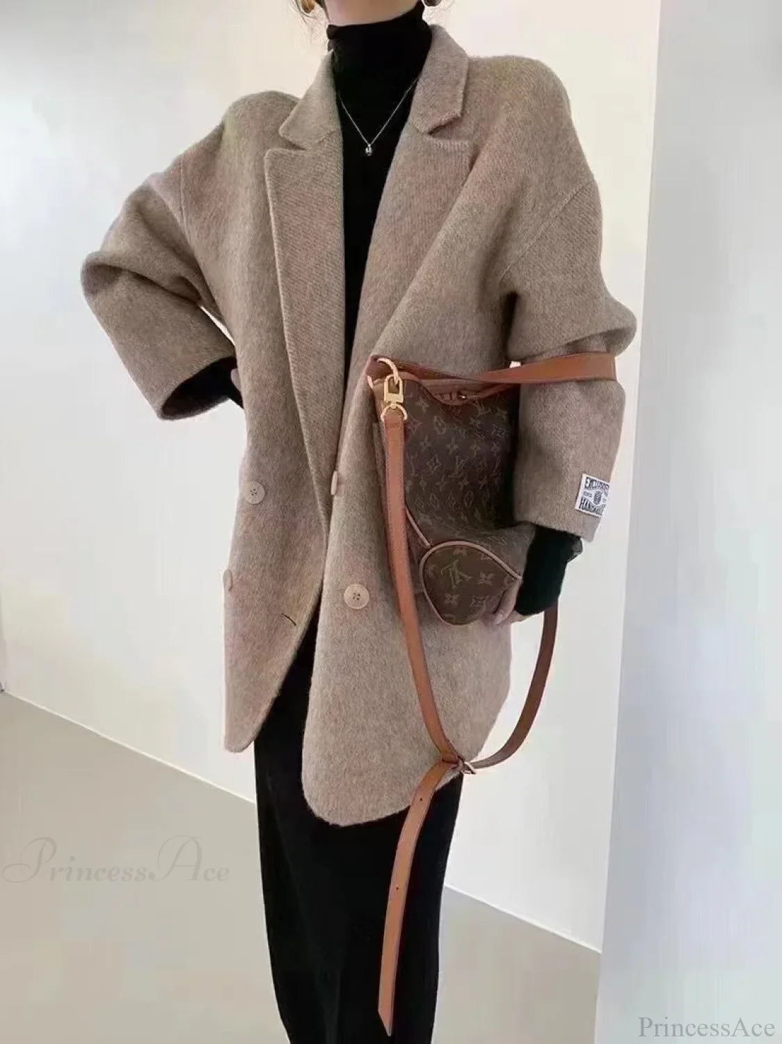 Cashmere Turn-Down Woolen Overcoat khaki Coat / S