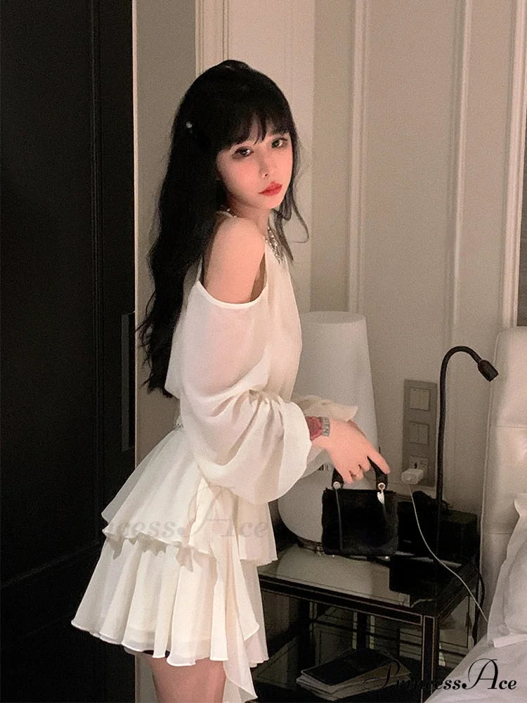 Casual Arm Autumn Korean Party Gown Long Mini Fairy Elegant Fashion Brief Female