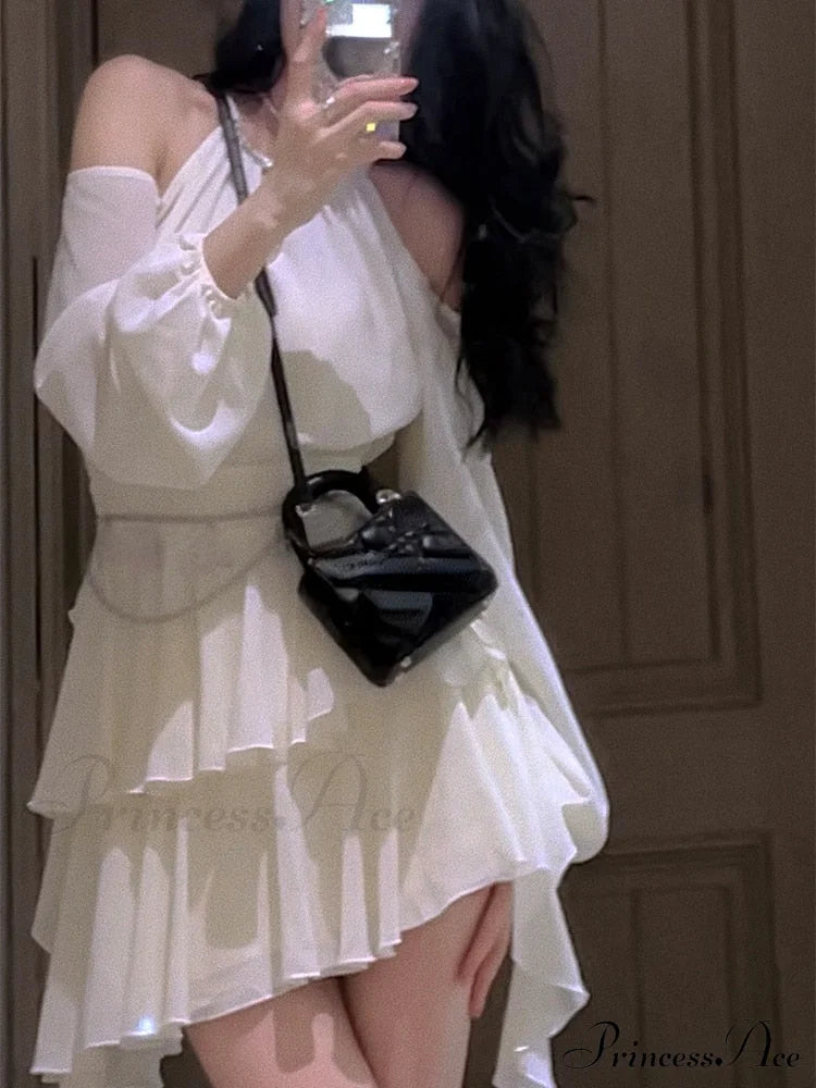 Casual Arm Autumn Korean Party Gown Long Mini Fairy Elegant Fashion Brief Female