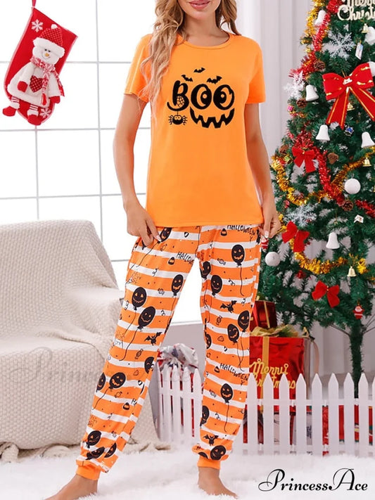 Casual Arm Letter T-Shirt Pant Pajama Breathable Home Women’s Black Brief Tee Animal Fall Neck