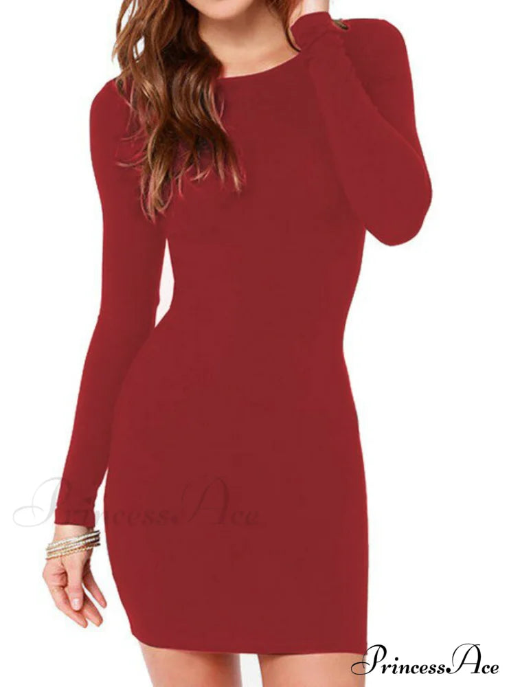 Casual Black Long Sleeve Dress M / Party Dresses-L