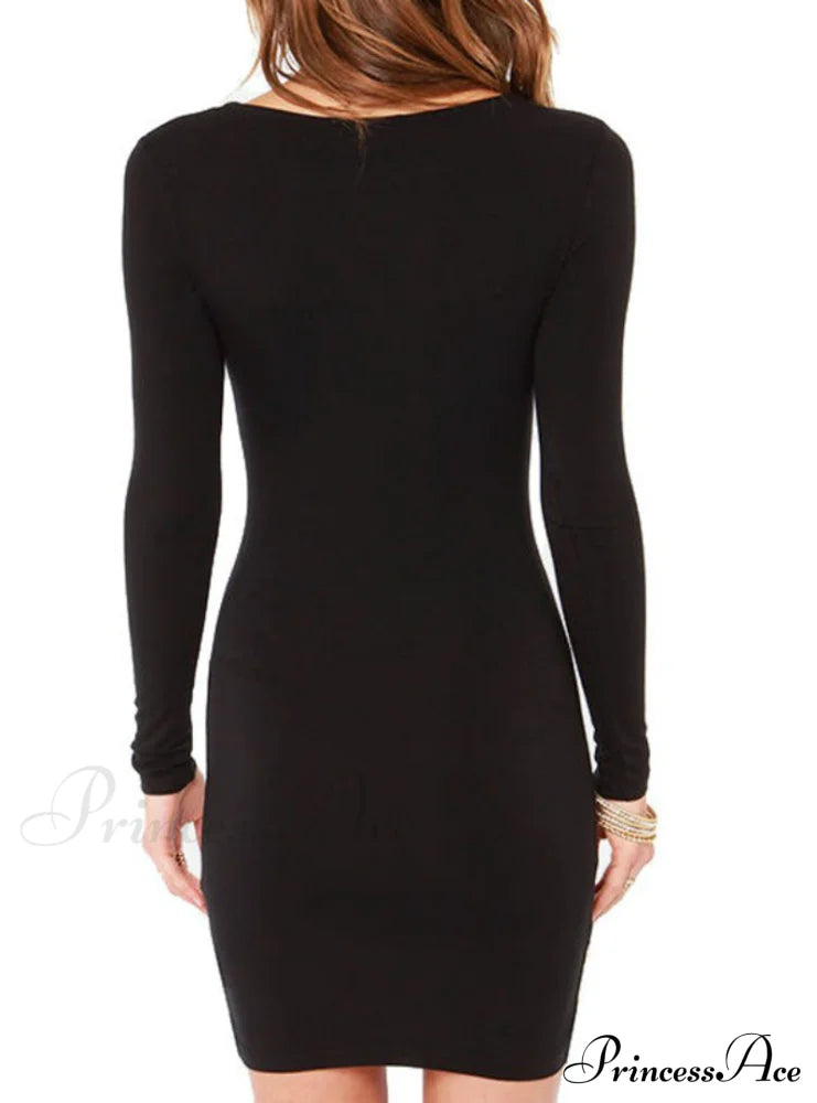 Casual Black Long Sleeve Dress S / Red Party Dresses-L