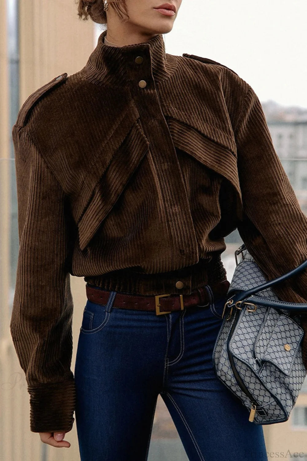 Casual Brown Corduroy Jacket