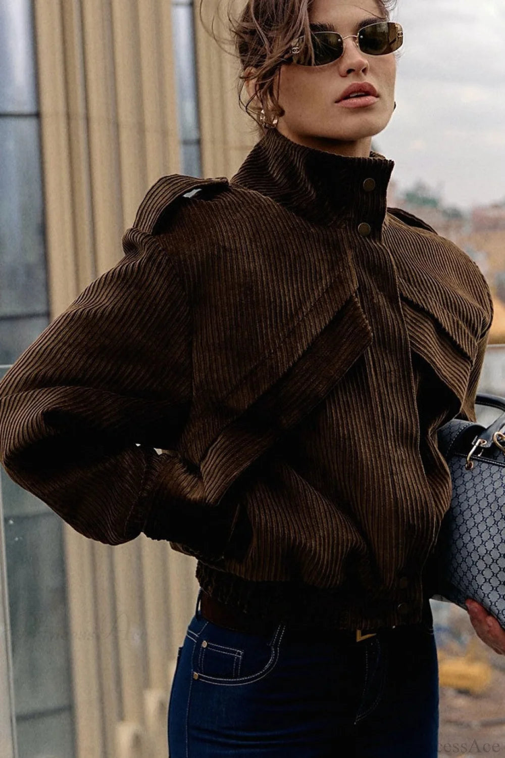 Casual Brown Corduroy Jacket