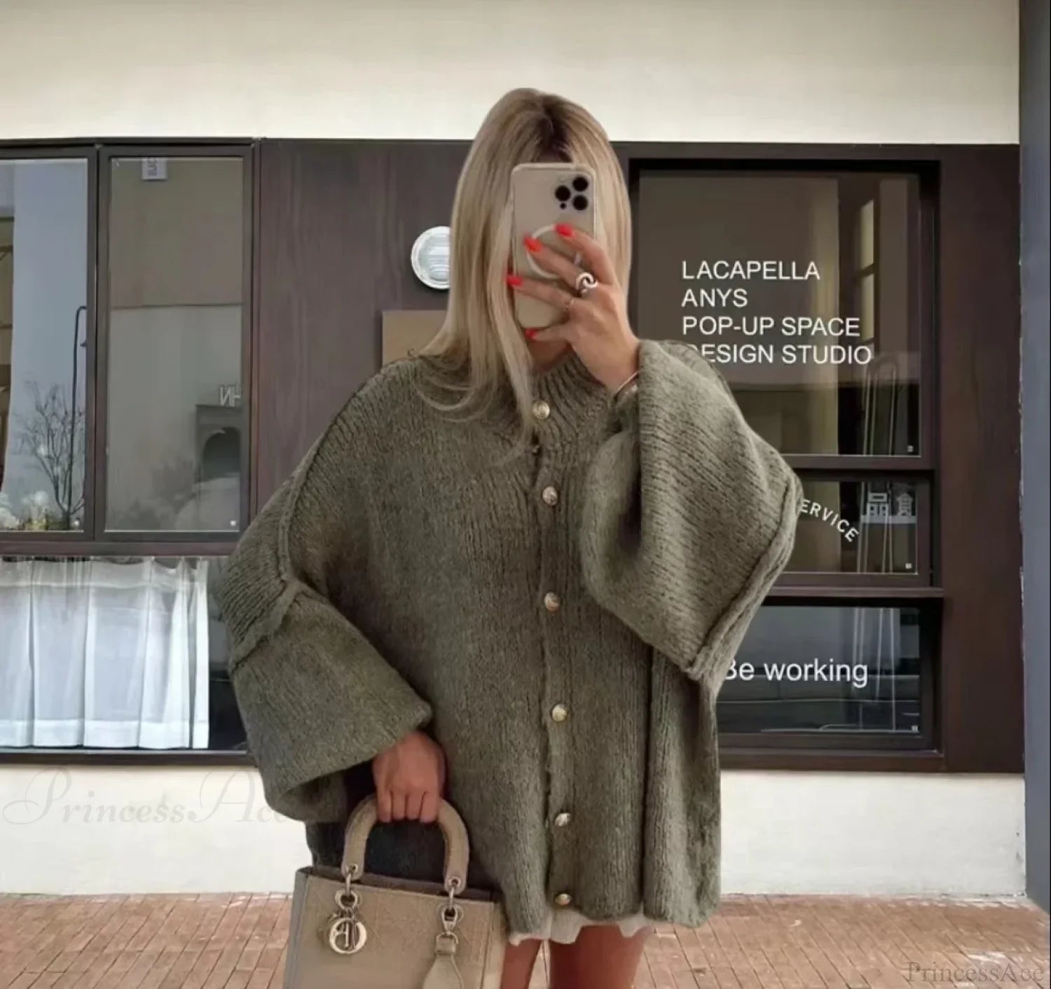 Casual Cozy Loose O-Neck Elegant Solid Comfortable Lantern Sleeve Stylish Sweater Green / S