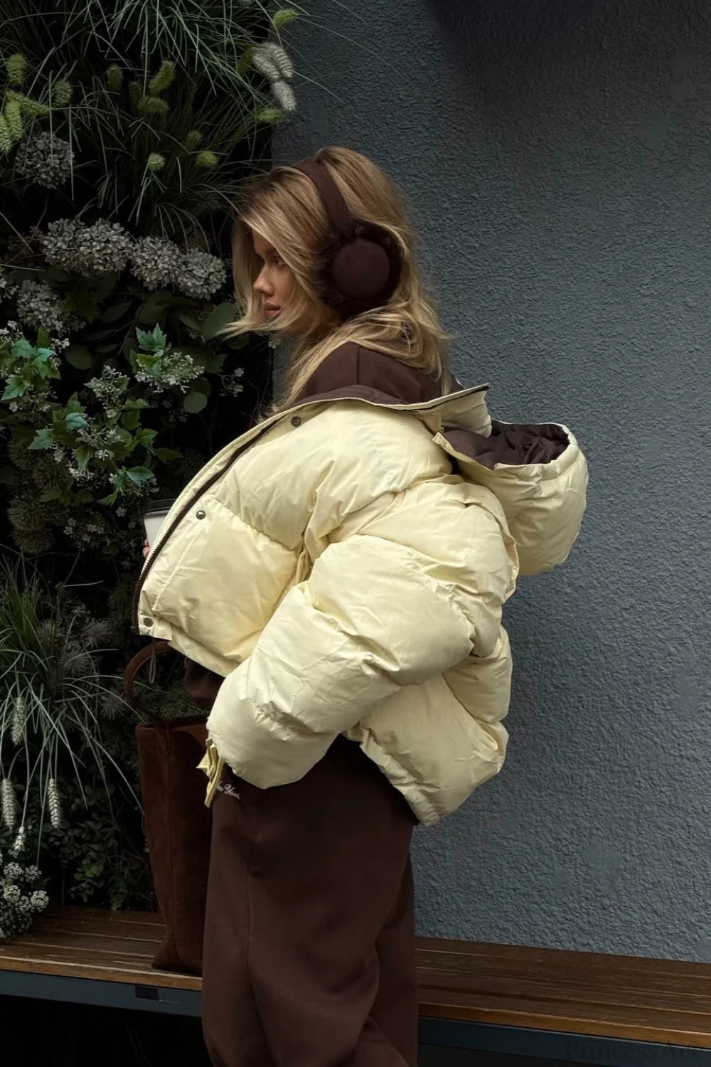 Casual Cropped Color Block Cotton Coat