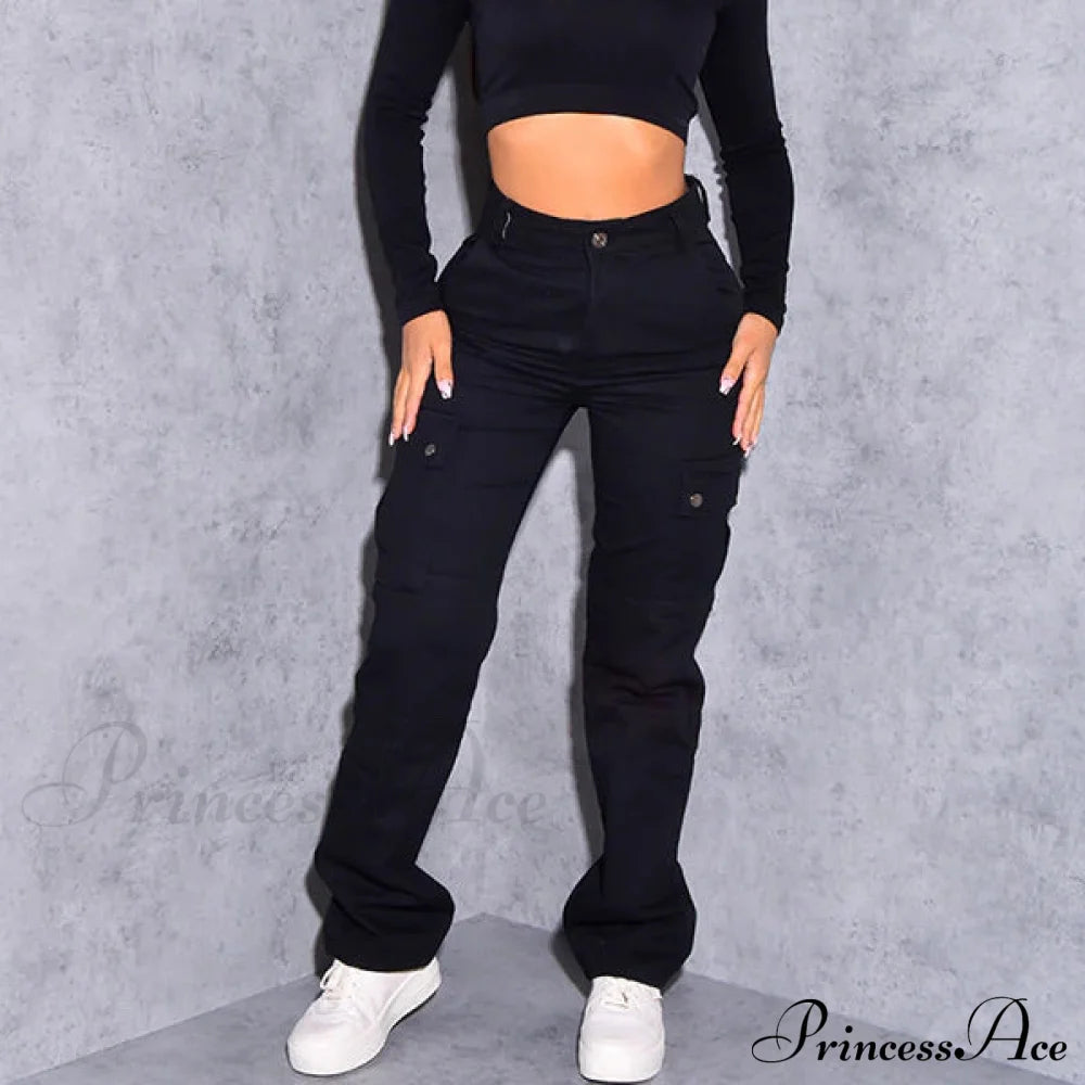 Casual Elastic High Waist Baggy Cargo Y2K Wide Slim Women Pants Streetwear Trousers Vintage Leg