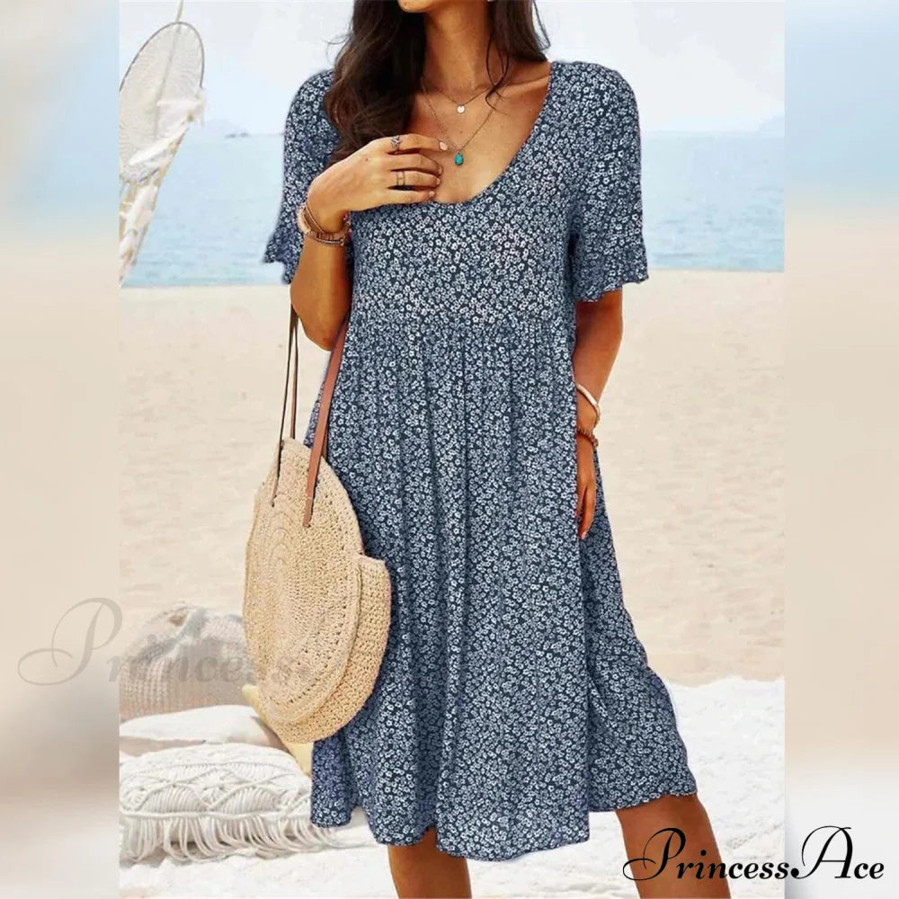 Women's Casual Floral Dress Dark Blue __stock:200 casual dresses clothes dresses refund_fee:1200