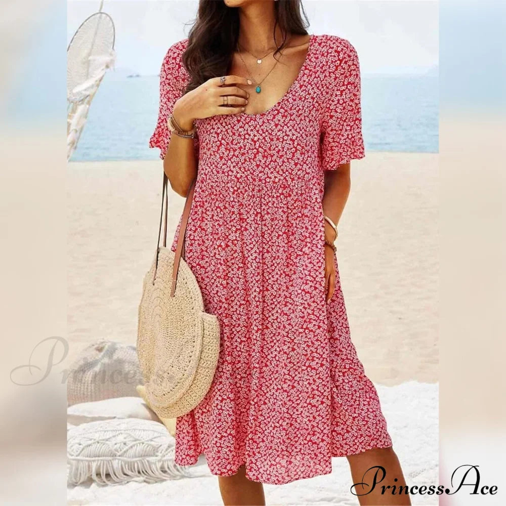 Women's Casual Floral Dress Red __stock:200 casual dresses clothes dresses refund_fee:1200