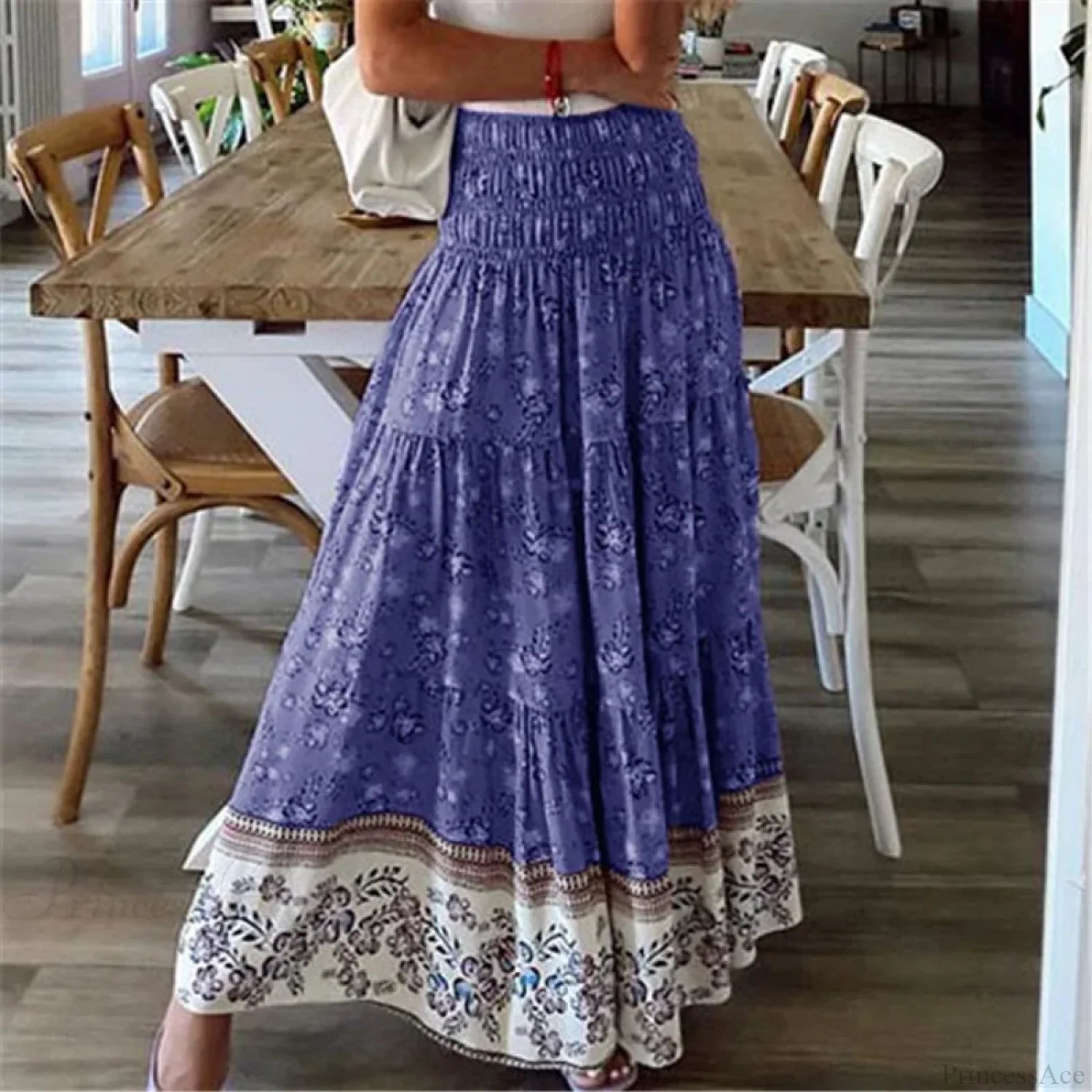 Casual Floral Elastic Waist Boho Style Skirt skirt-250126