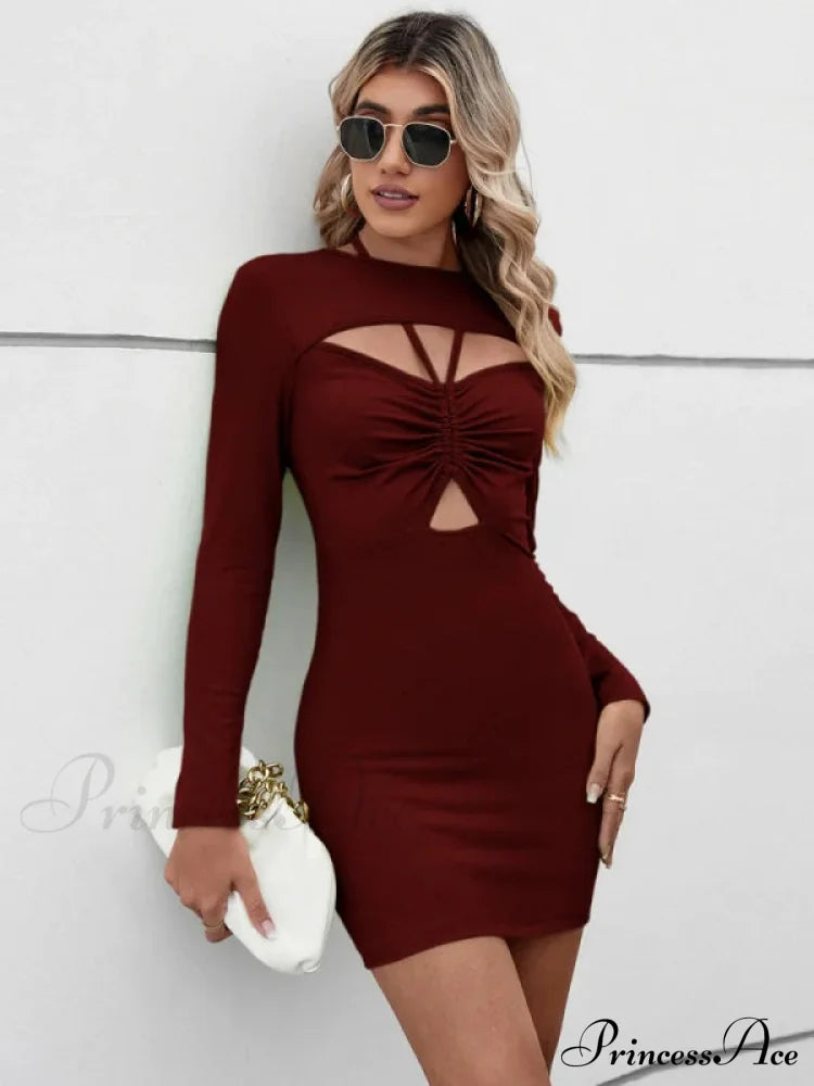Casual Halter Hollow Short Sleeve Dress M / Black