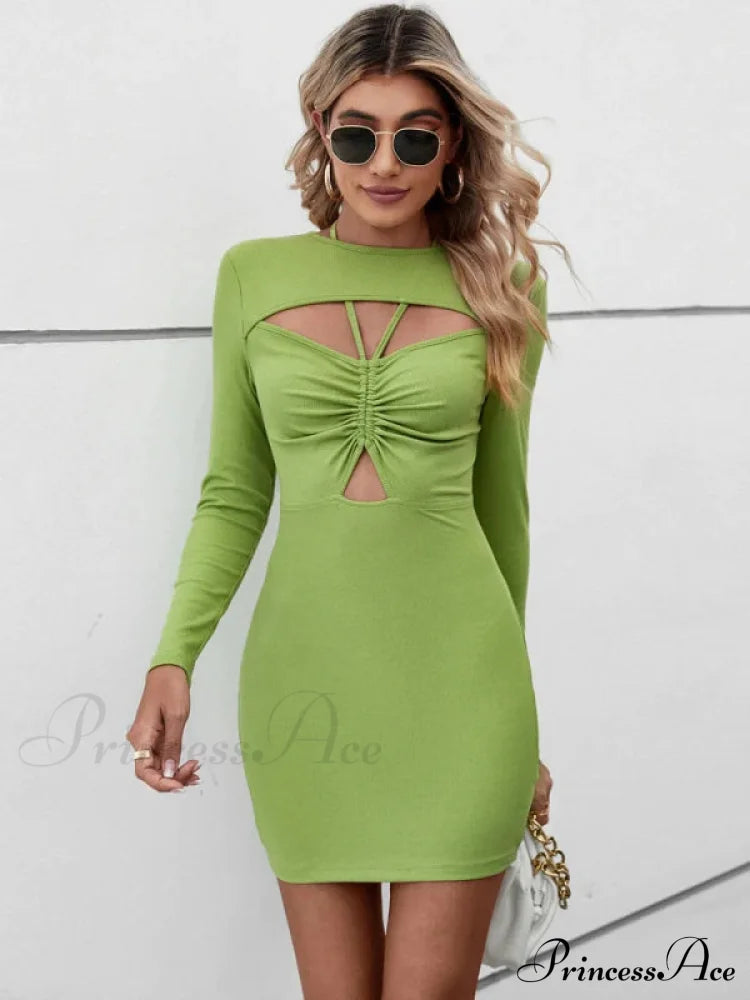 Casual Halter Hollow Short Sleeve Dress S / Black
