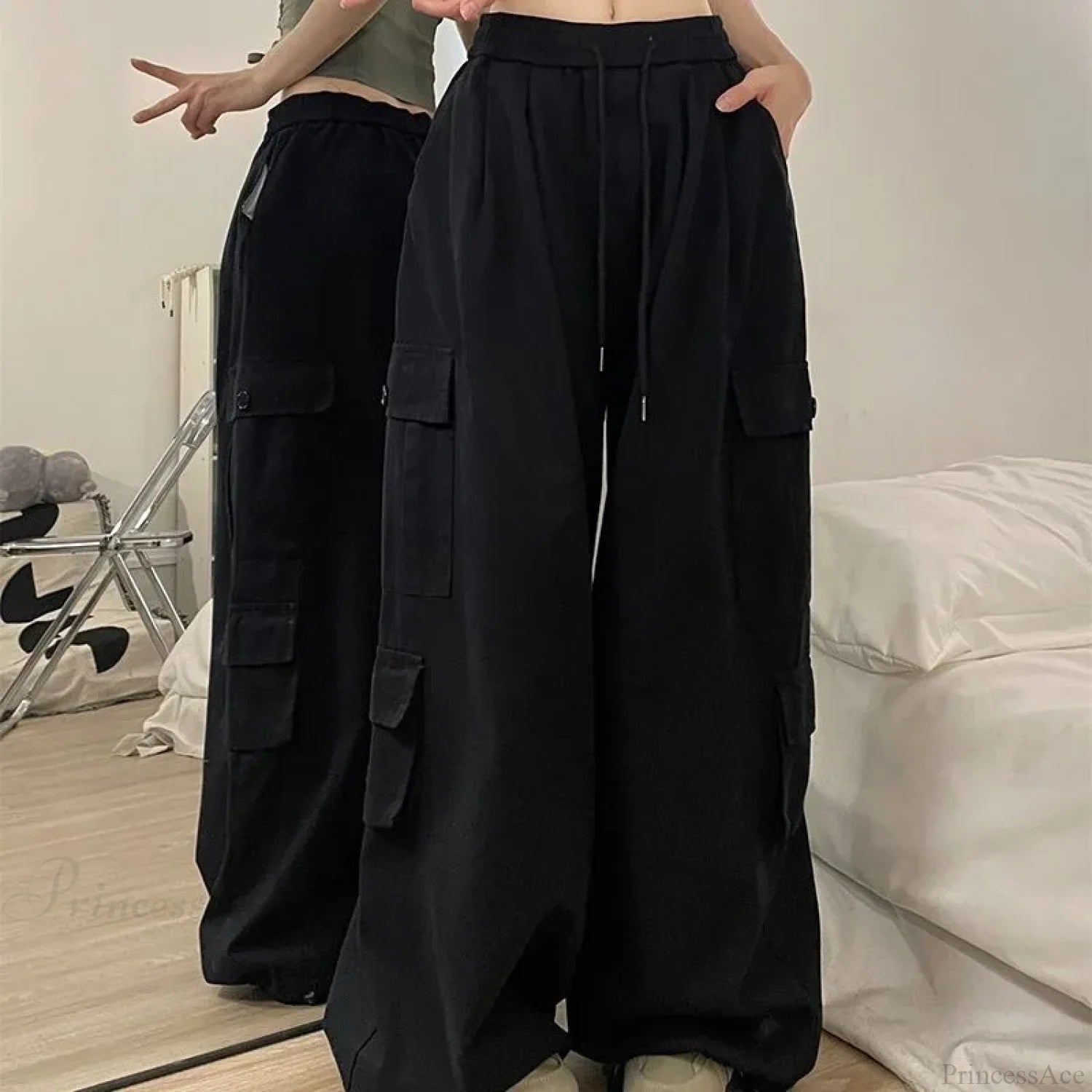 Casual Harajuku Y2K Cargo Pants Black / S