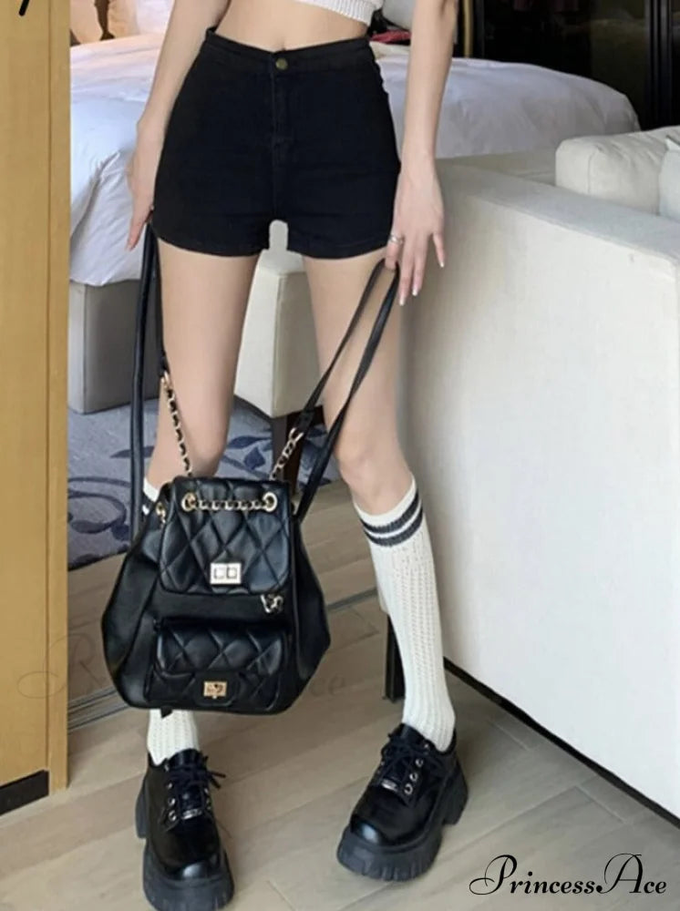 Casual High Skinny Women’s Waisted Black Fashion Jeans Korean Shorts 2024 Straight