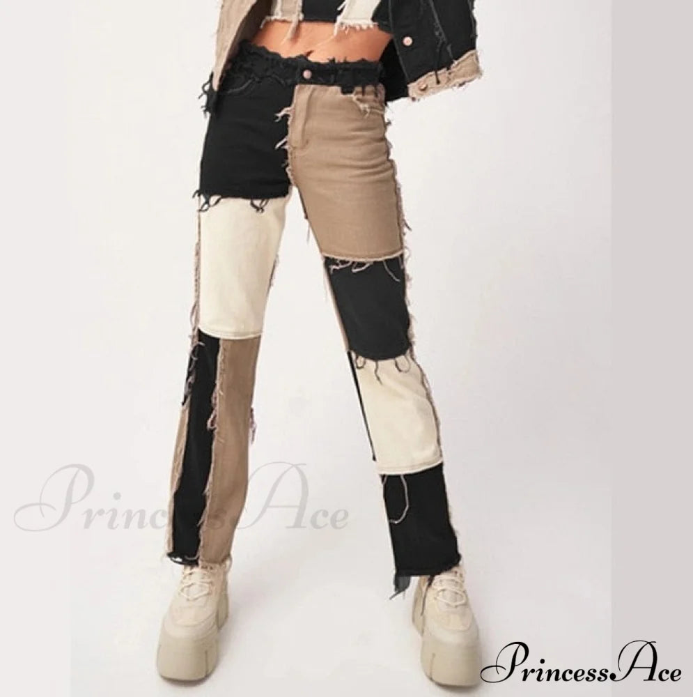 Casual Hip Hop High Waist Loose Straight Pants Black / Xs