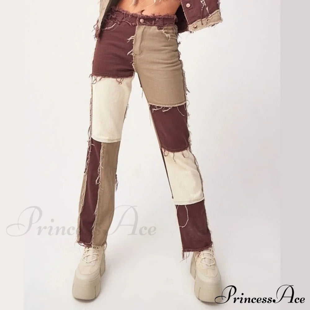 Casual Hip Hop High Waist Loose Straight Pants Brown / Xs