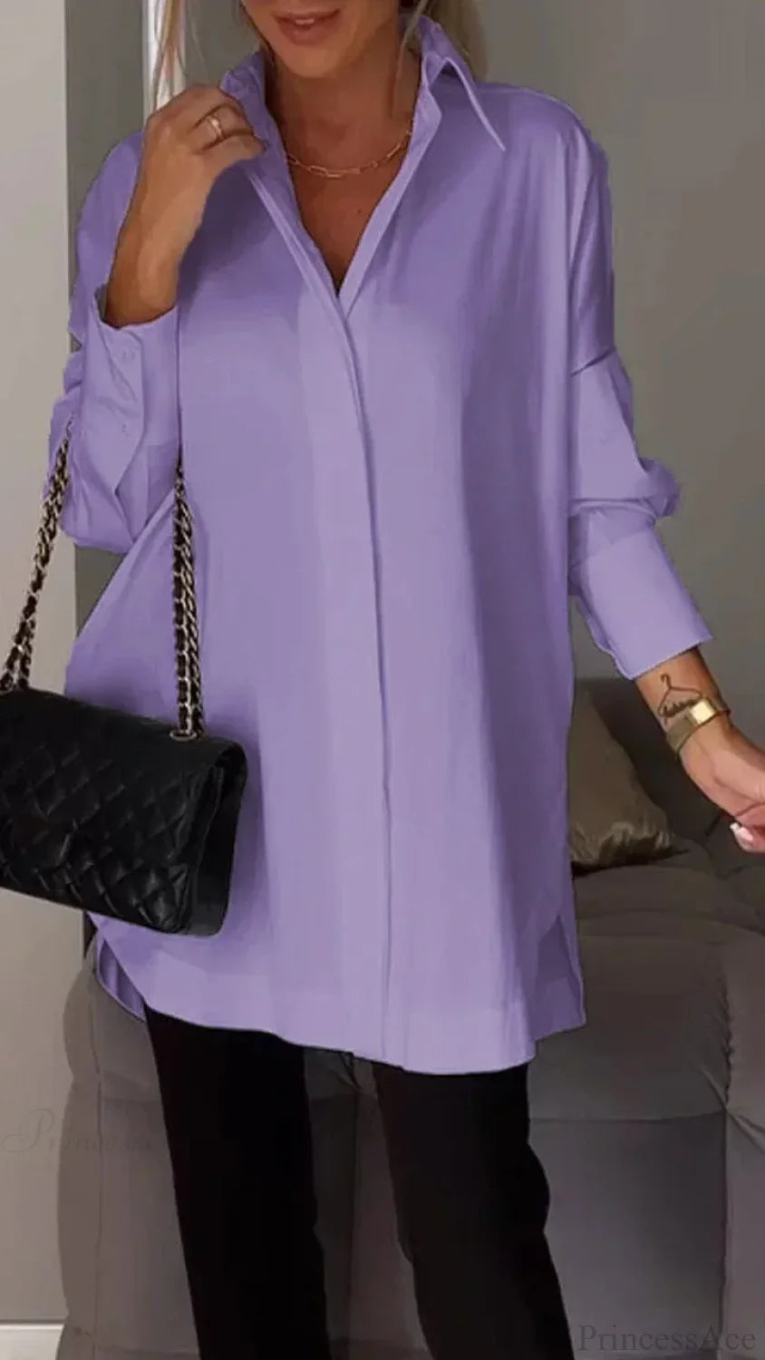 Casual Irregular Pullover Long Sleeve Blouse PURPLE / S blouse-250126