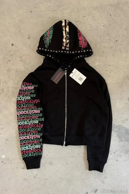 Casual Leopard Print Hoodie Black / M