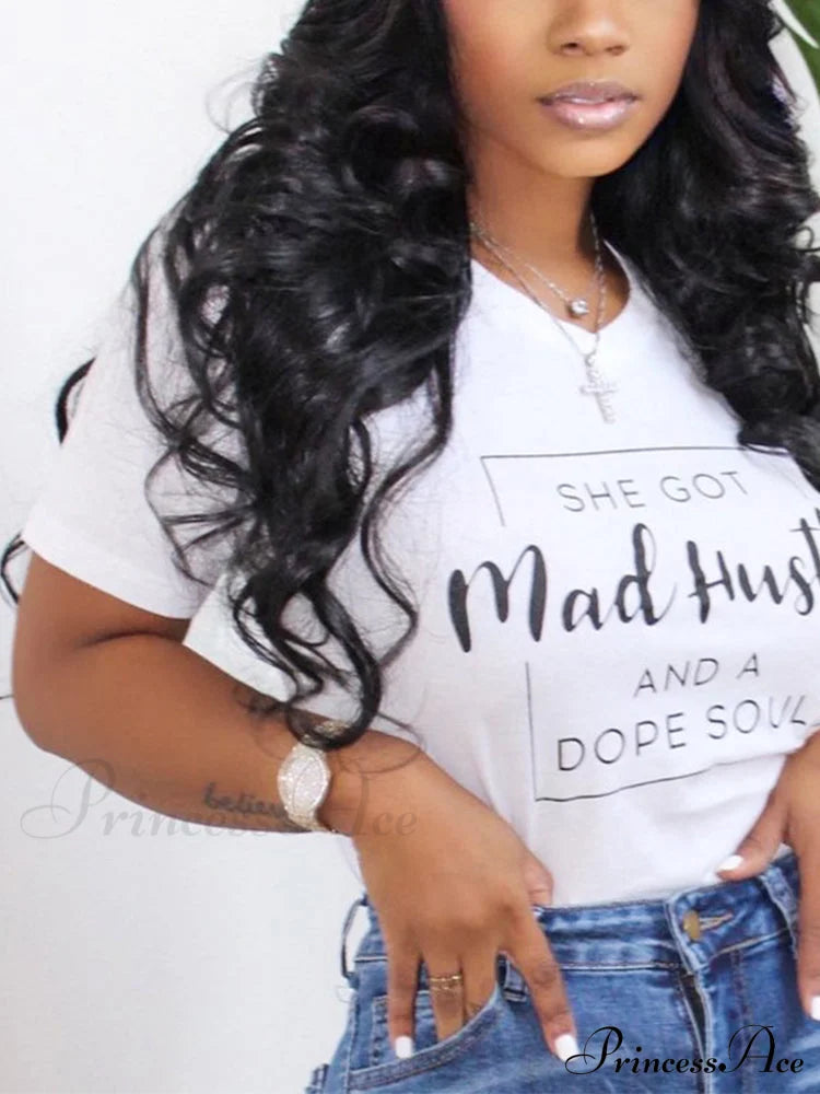 Casual Letter Graceful Print T-Shirt White / S Tops