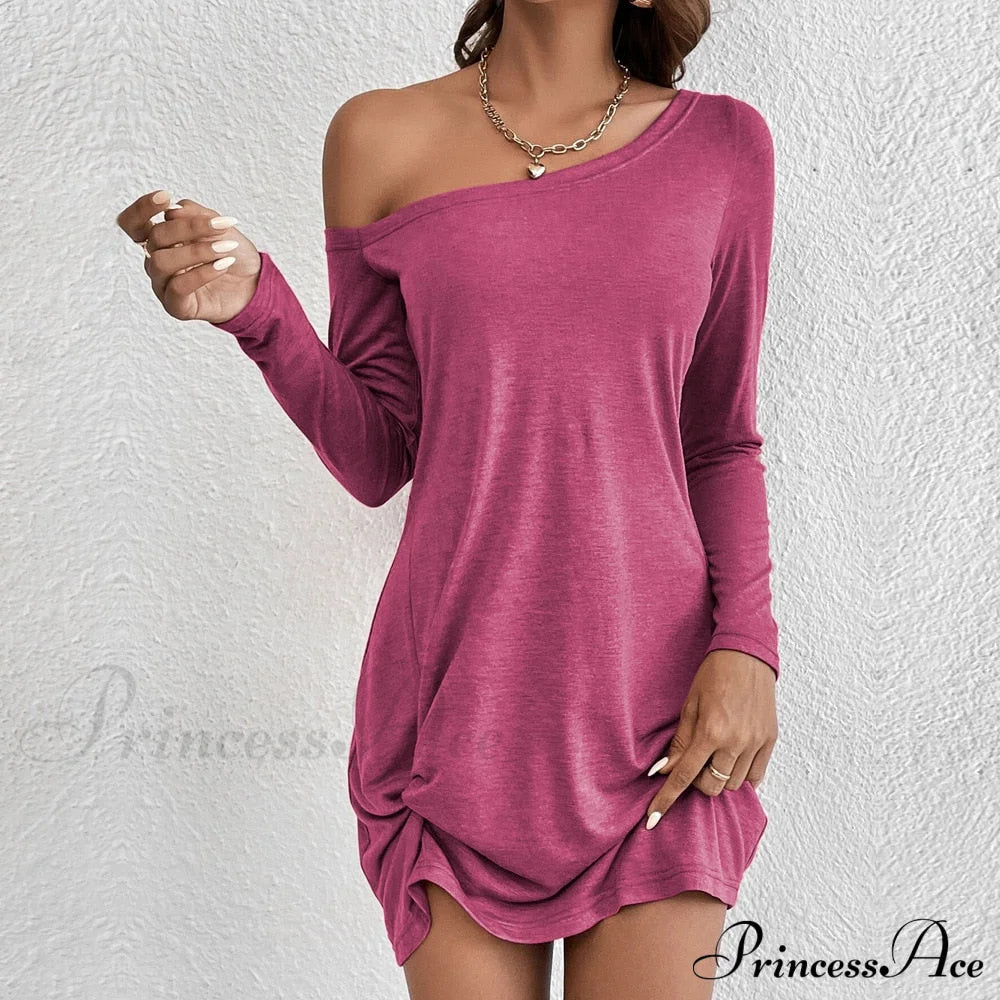Casual Loose European Women’s Warm-Season 2024 American Arm Solid Long T-Shirt Dress