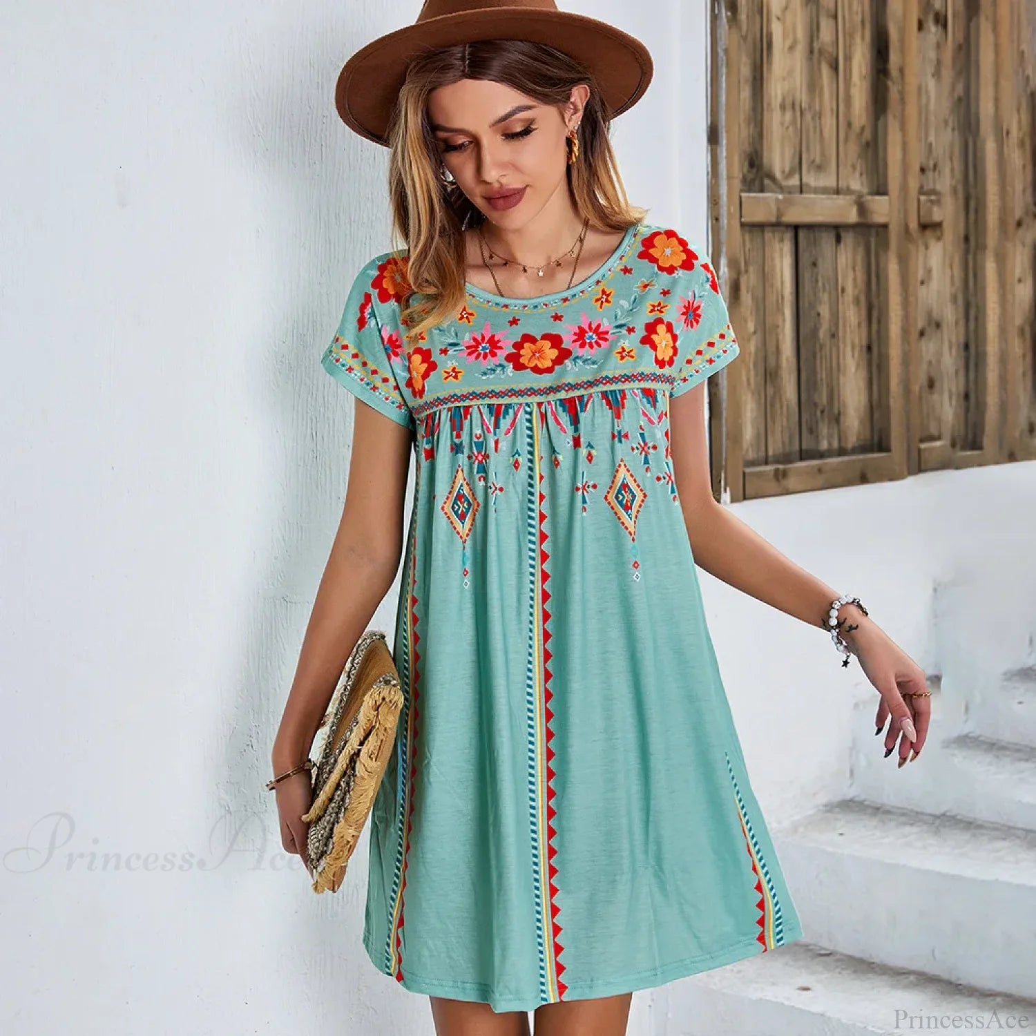 Casual O-neck Cotton Boho Dress bohodress-250126