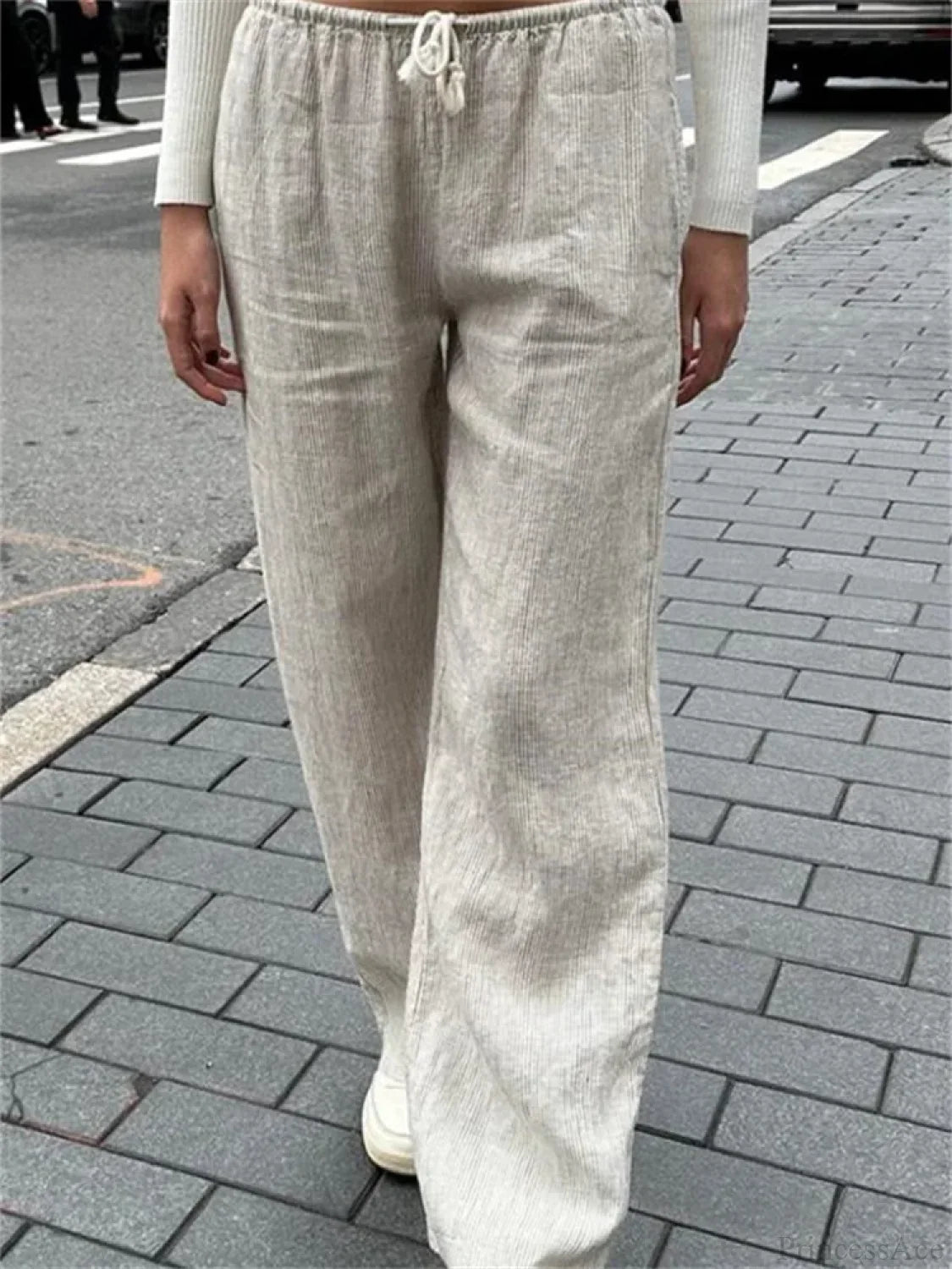 Casual Pinstripe Drawstring Loose Straight Street Pants Gray / S pant-250223