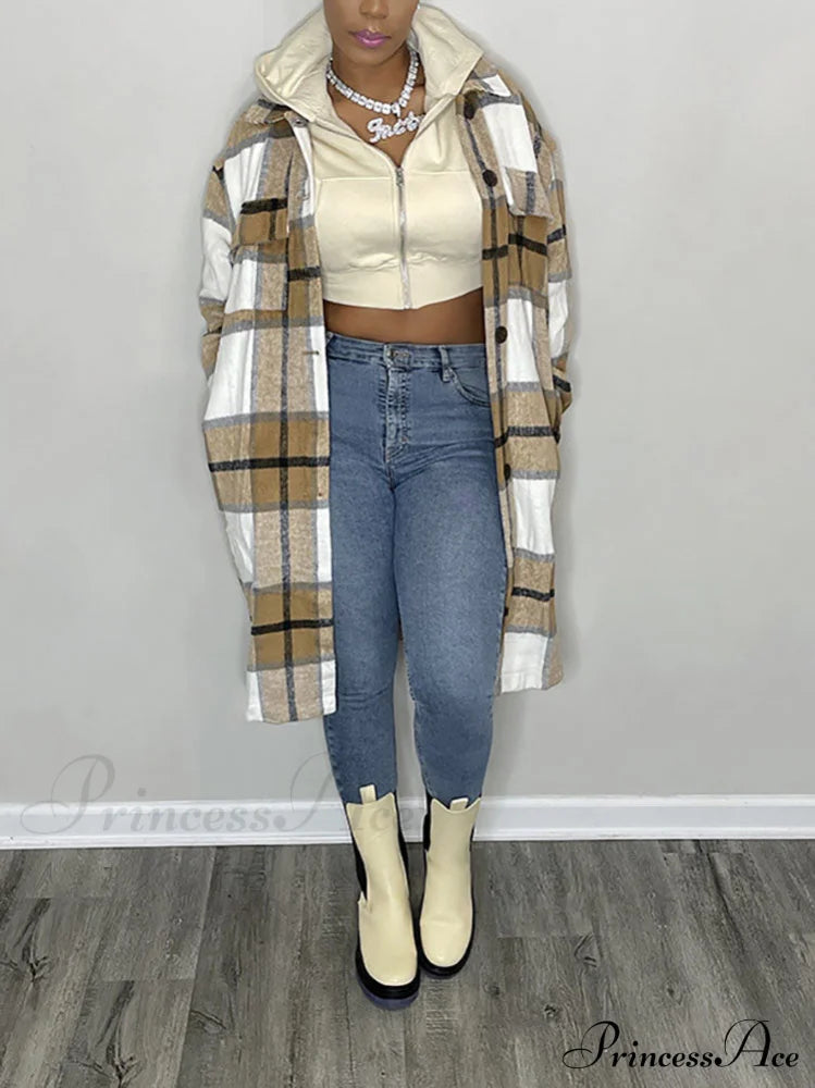 Casual Plaid Graceful Printed Shirt Coats-L