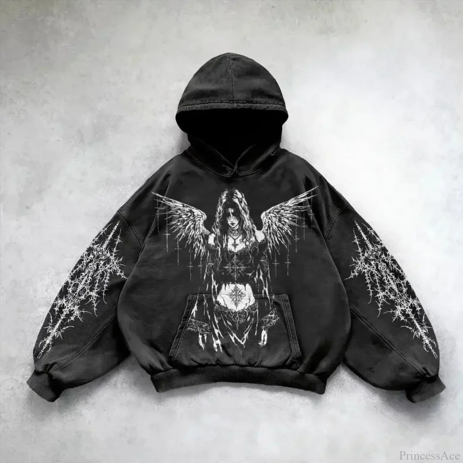 Casual Retro Gothic Printing Hoodie black 12 / M